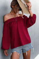 Frill Trim Off-Shoulder Balloon Sleeve Top - ElegantAlpha®