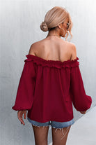 Frill Trim Off-Shoulder Balloon Sleeve Top - ElegantAlpha®