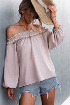 Frill Trim Off-Shoulder Balloon Sleeve Top - ElegantAlpha®