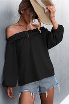 Frill Trim Off-Shoulder Balloon Sleeve Top - ElegantAlpha®