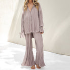 Long Sleeve Cardigan Shirt Slit Top Trousers Two-Piece Set - ElegantAlpha®