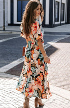 Orange Split Floral Kimono Long Dress - ElegantAlpha®