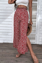 Ditsy Floral Slit Paperbag Waist Wide Leg Pants - ElegantAlpha®