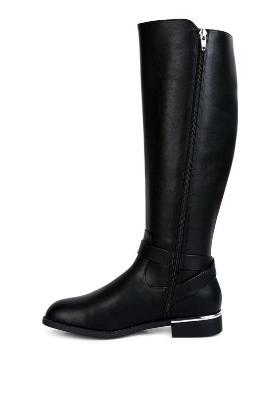 Buckle Strap Embellished Calf Boots - ElegantAlpha®