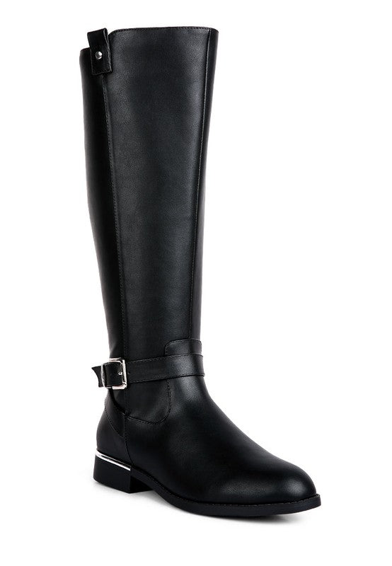 Buckle Strap Embellished Calf Boots - ElegantAlpha®