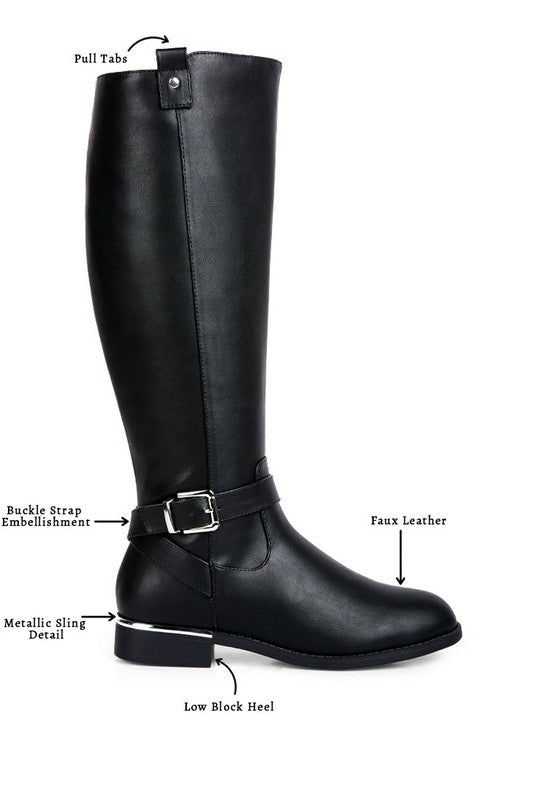 Buckle Strap Embellished Calf Boots - ElegantAlpha®