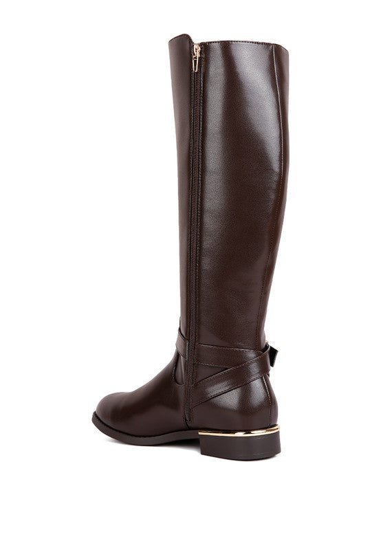 Buckle Strap Embellished Calf Boots - ElegantAlpha®