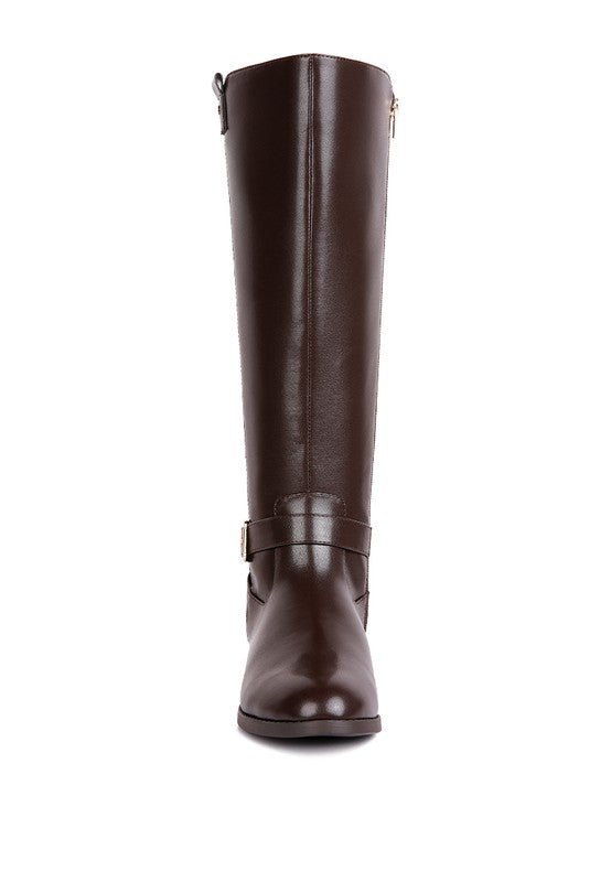 Buckle Strap Embellished Calf Boots - ElegantAlpha®