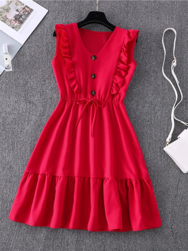 Casual V-neck ruffled bubble tie dress - ElegantAlpha®