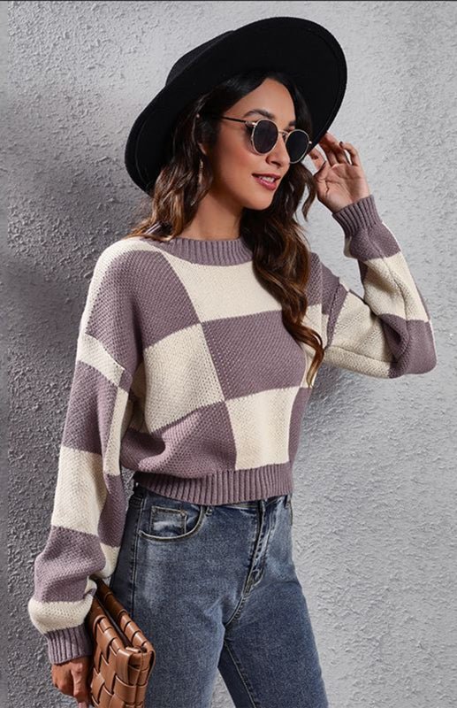 Checkerboard Loose Knit Sweater - ElegantAlpha®