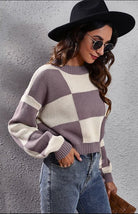 Checkerboard Loose Knit Sweater - ElegantAlpha®