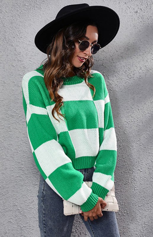 Checkerboard Loose Knit Sweater - ElegantAlpha®