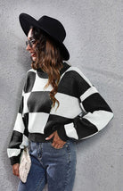 Checkerboard Loose Knit Sweater - ElegantAlpha