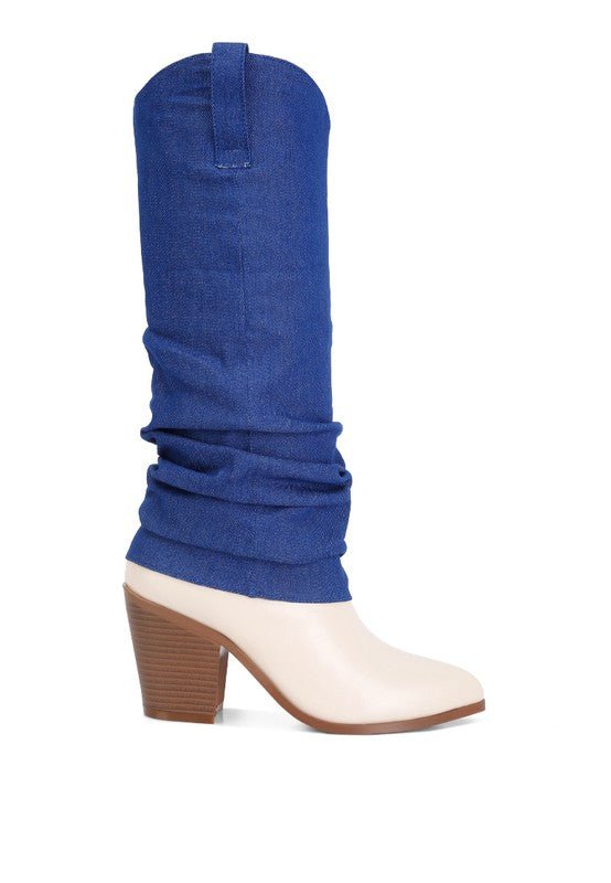 Cowboy Boots With Denim Sleeve Setail - ElegantAlpha®