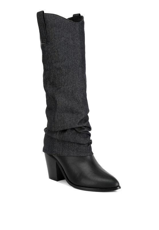 Cowboy Boots With Denim Sleeve Setail - ElegantAlpha®