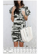 Crew Neck Camo Print Short Sleeve Loose Dress - ElegantAlpha®