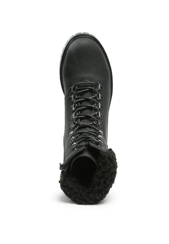 DOLON LACE-UP FUR COLLARED ANKLE BOOT - ElegantAlpha®