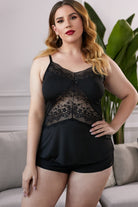 Lace Insert Plus Size Pajamas Set - ElegantAlpha®