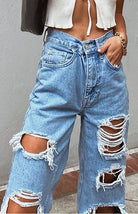 Ladies Ripped Wash Style Denim Trousers - ElegantAlpha®