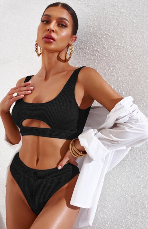 Cutout Solid Color Split Swimsuit - ElegantAlpha®