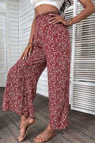 Ditsy Floral Slit Paperbag Waist Wide Leg Pants - ElegantAlpha®