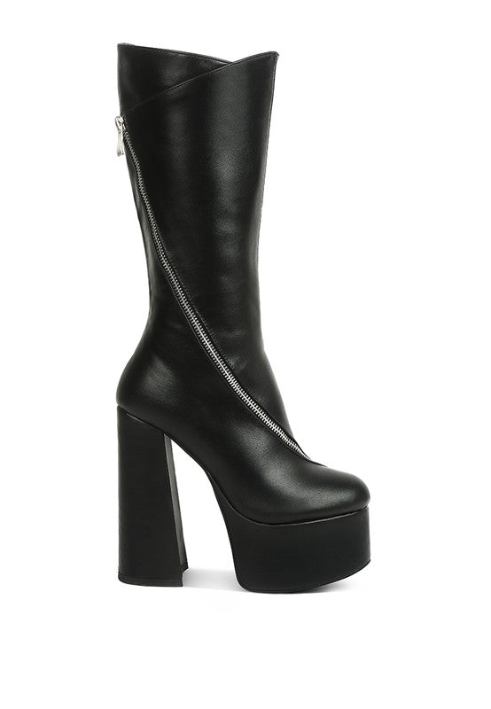 Faux High Heeled Platform Calf Boots - ElegantAlpha®