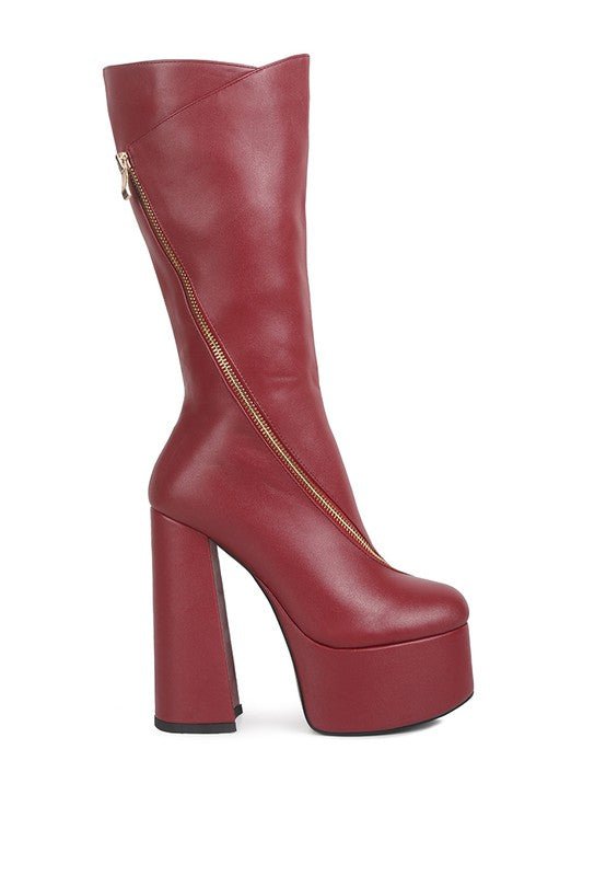 Faux High Heeled Platform Calf Boots - ElegantAlpha®