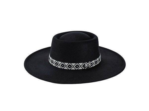 FLAT TOP FELT FEDORA WITH BOHO BAND - ElegantAlpha®