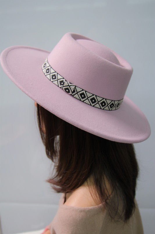 FLAT TOP FELT FEDORA WITH BOHO BAND - ElegantAlpha®