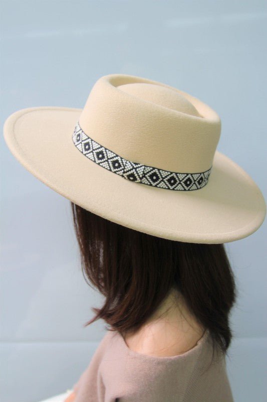 FLAT TOP FELT FEDORA WITH BOHO BAND - ElegantAlpha®