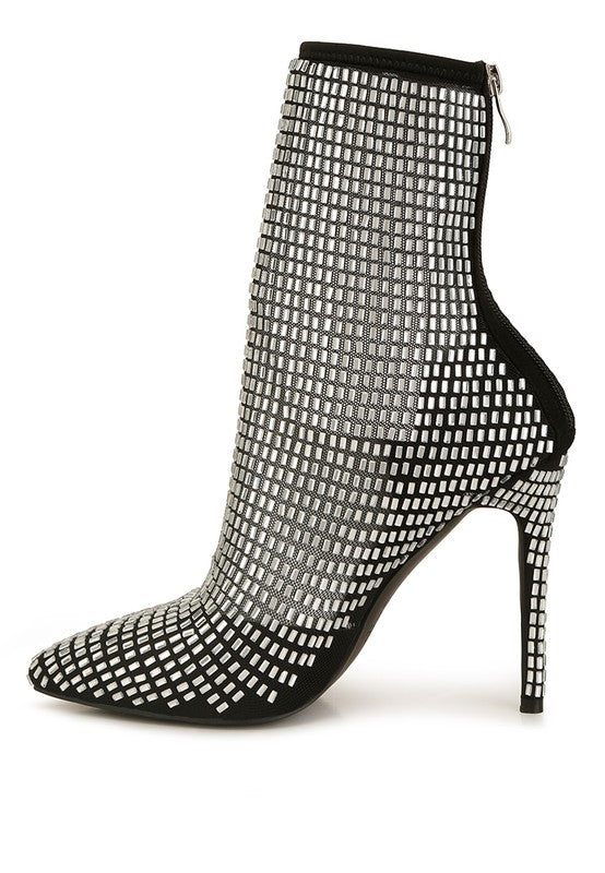 Fortunate Rhinestones Embellished Mesh Boots - ElegantAlpha®