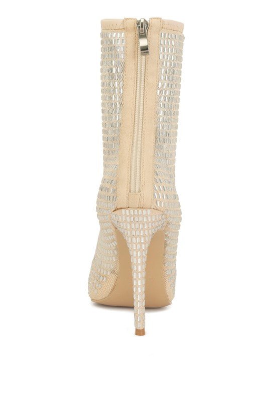 Fortunate Rhinestones Embellished Mesh Boots - ElegantAlpha®