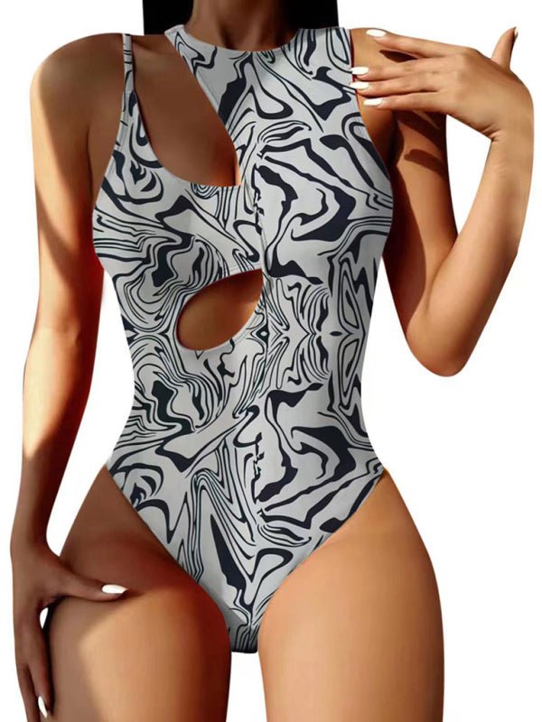 Hollow multicolor one shoulder swimsuit - ElegantAlpha®