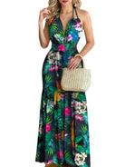 Halterneck Tie V-neck Floral Print Open-back Maxi Dress - ElegantAlpha®