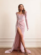 Long Sleeve Velvet Wrap Maxi Dress With Sweetheart Neckline - ElegantAlpha®