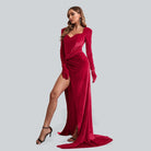 Long Sleeve Velvet Wrap Maxi Dress With Sweetheart Neckline - ElegantAlpha®