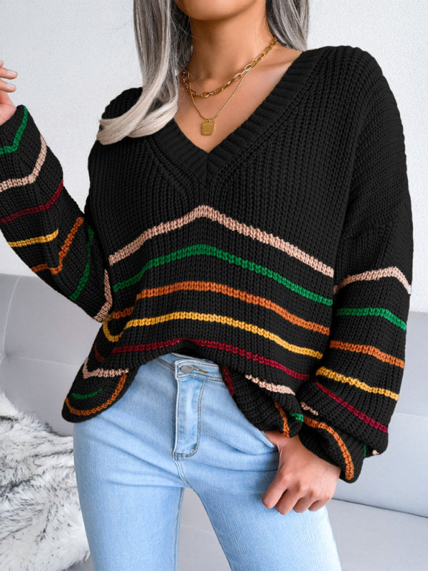 Rainbow Stripe casual loose sweater - ElegantAlpha®