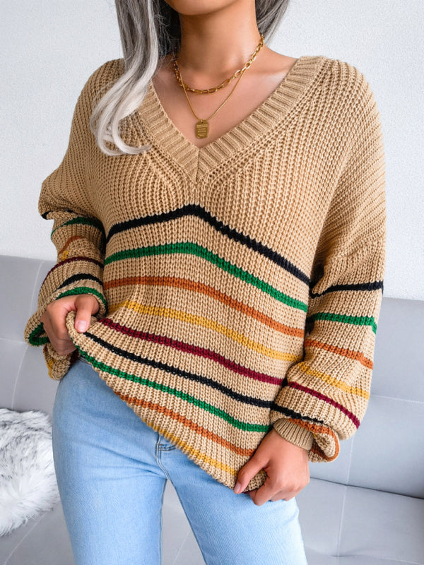 Rainbow Stripe casual loose sweater - ElegantAlpha®