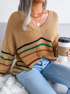 Rainbow Stripe casual loose sweater - ElegantAlpha®