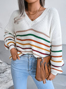 Rainbow Stripe casual loose sweater - ElegantAlpha®