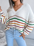 Rainbow Stripe casual loose sweater - ElegantAlpha®