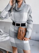 Casual Plaid high collar wool dress knitted dress - ElegantAlpha®