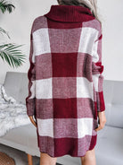 Casual Plaid high collar wool dress knitted dress - ElegantAlpha®