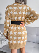 Lantern Sleeve thousand bird lattice knitted wool dress - ElegantAlpha®