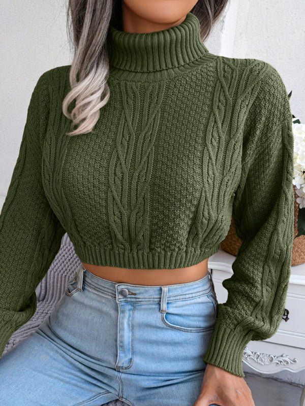 High neck navel revealing knitted sweater - ElegantAlpha®