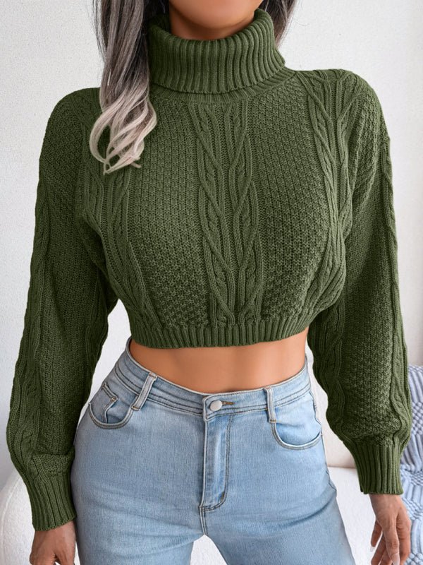 High neck navel revealing knitted sweater - ElegantAlpha®