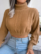 High neck navel revealing knitted sweater - ElegantAlpha®