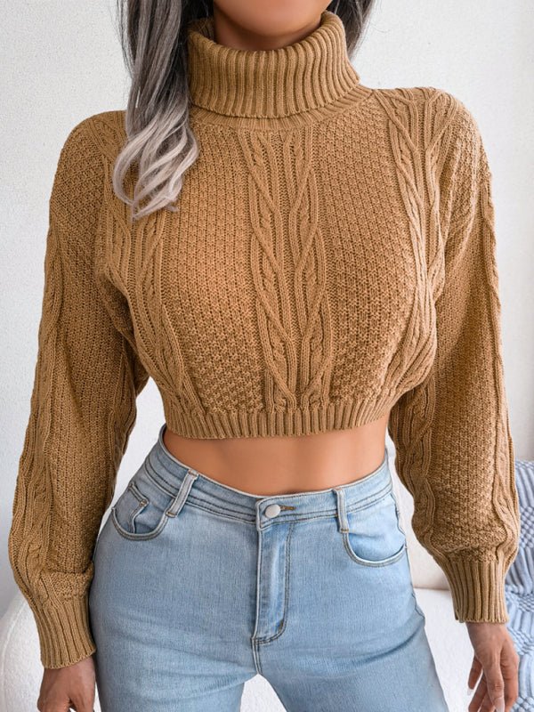 High neck navel revealing knitted sweater - ElegantAlpha®