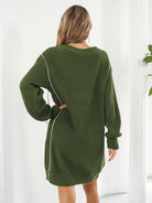 Dropped Sleeves Drawstring V-Neck Sweater Dress - ElegantAlpha®