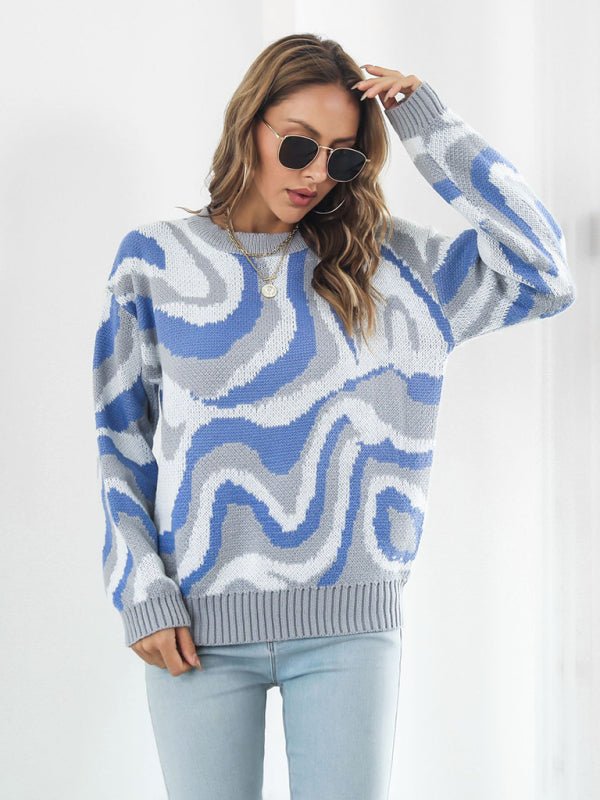 Jacquard Drop-Shoulder Sleeve Sweater - ElegantAlpha®